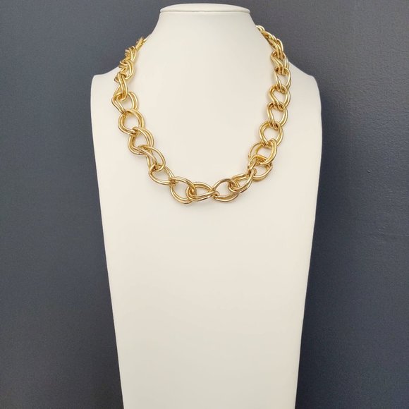 Gold double chain link necklace - Picture 2 of 6